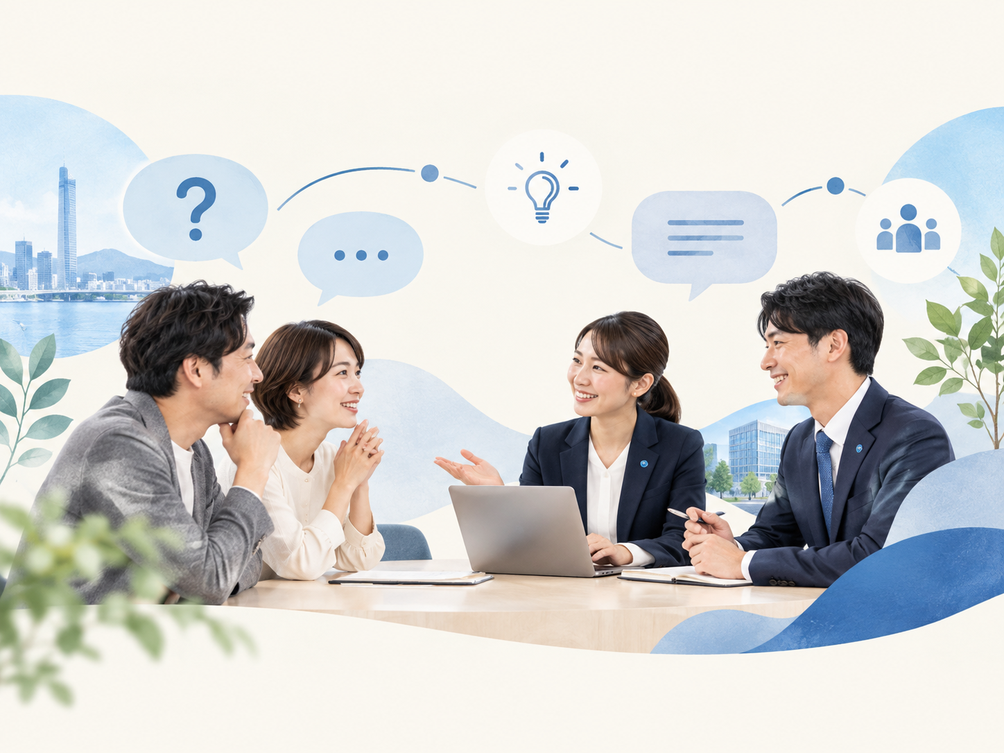 東京UBAへの相談や問い合わせを表現したイラスト